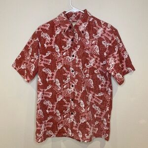 Pendleton Surf x Reyn Spooner Hawaiian Shirt Red Geometric Seahorse Men’s S‎